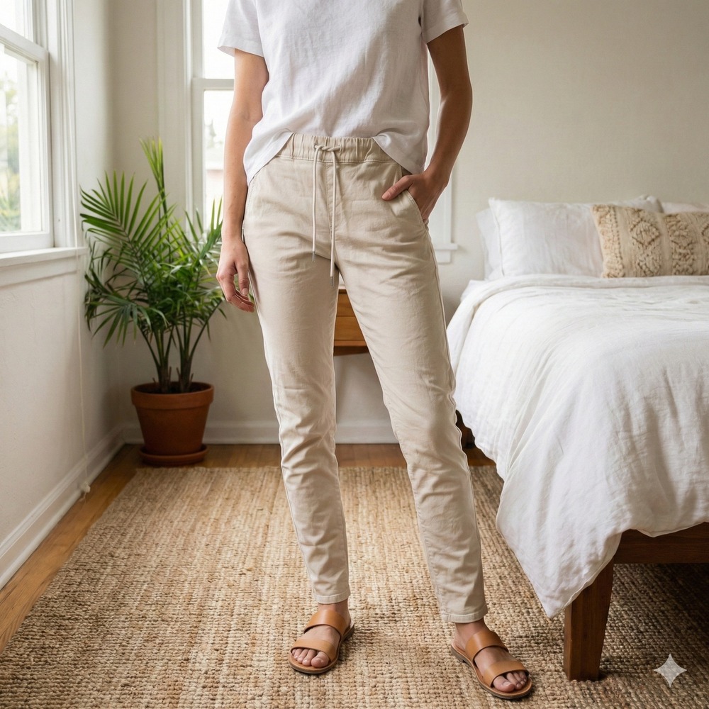 Bevy Flog Shely Pants Womens 26 Cream Coated Joggers Tapered Pull On Lounge